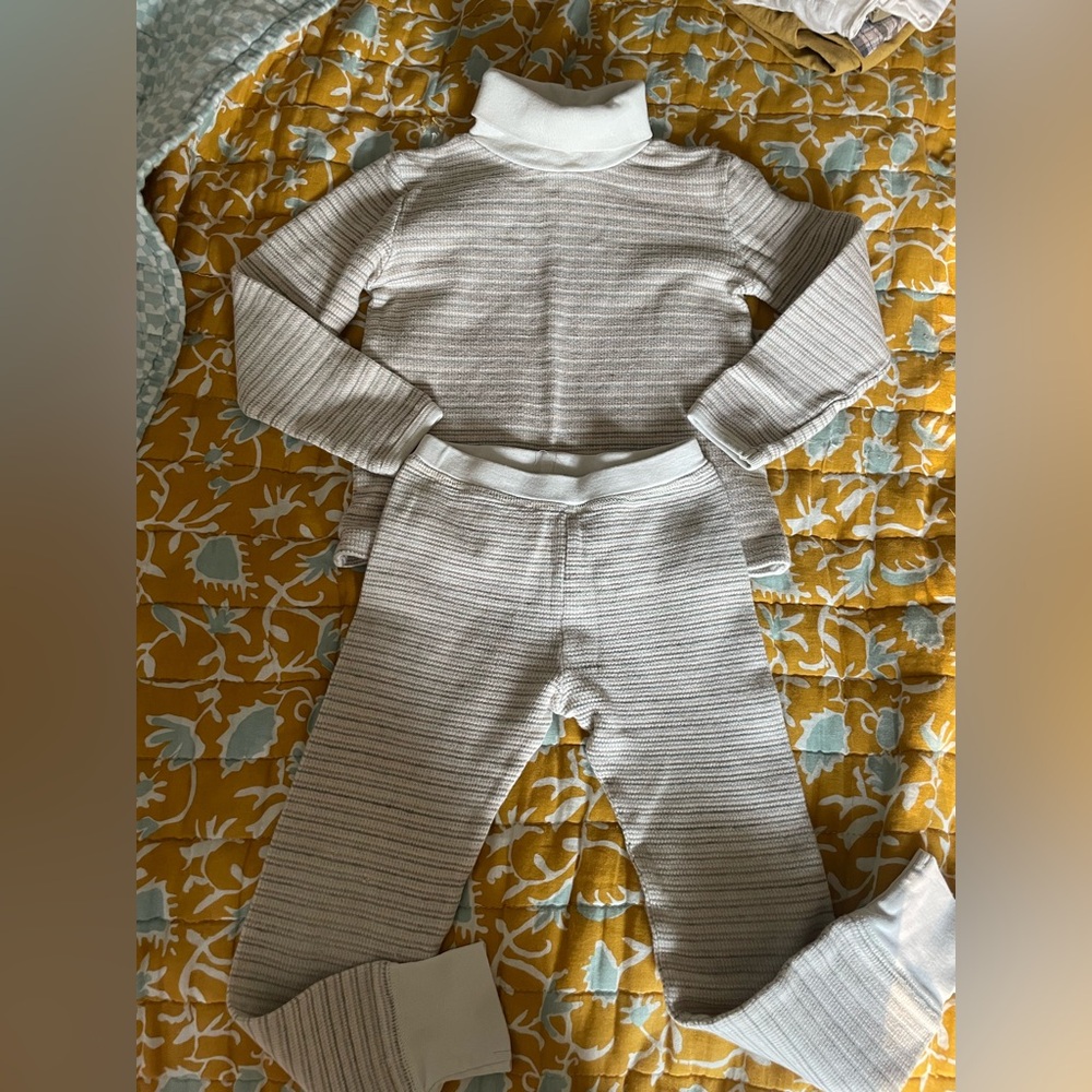 Striped Gray and White Turtleneck Pajama Set